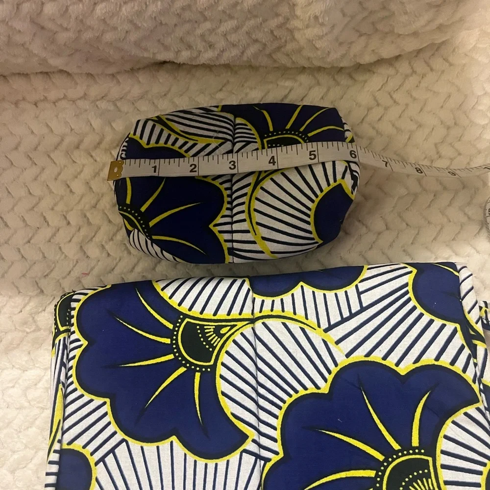 African Print Blue and Yellow Patterned Clear toiletry Bag. Has a smaller bag!